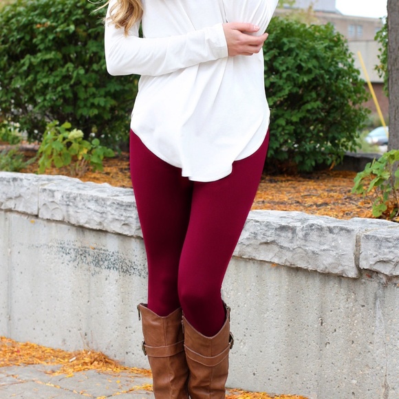 ONE LEFT EACH SIZE Burgundy Fleece Lined Leggings - Picture 4 of 5